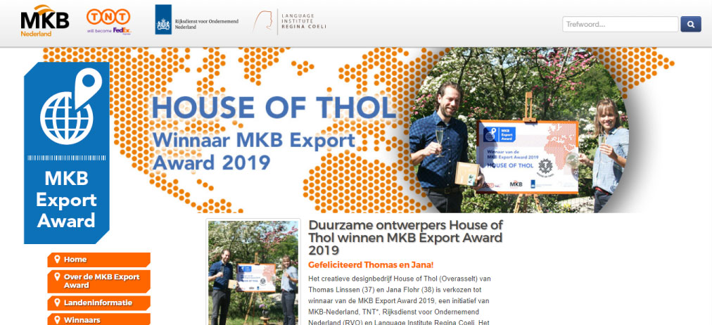 Screenshot of the MKB Export Award website