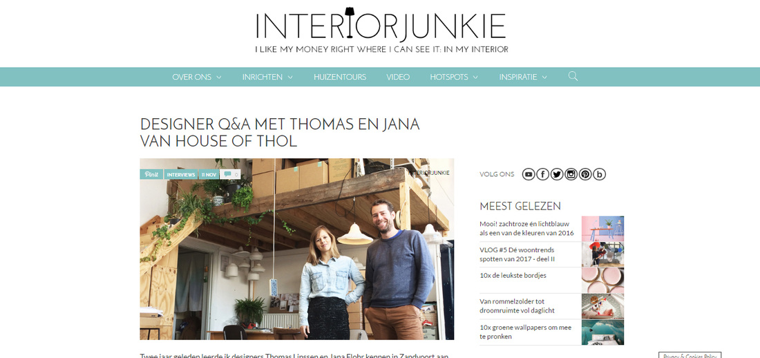 We're on Interior Junkie! | printscreen from interiorjunkie.com - photograph by Milou Daniels