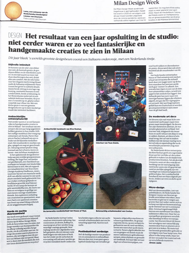 Volkskrant 15/09/2021 V3 - Jeroen Junte on Salone del Mobile 2021