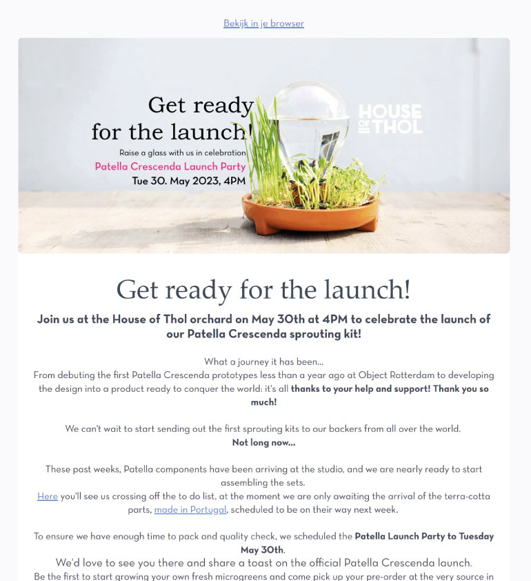 House of Thol newsletter May 2023 - Patella launch party & MamaMia discount