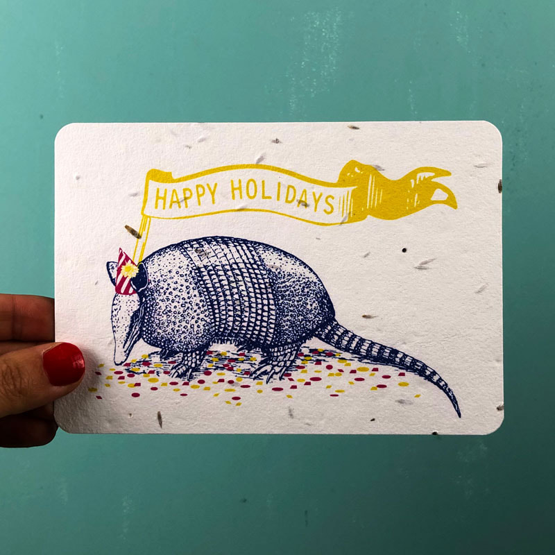 Holiday Armadillo growing card by House of Thol / photograph by House of Thol