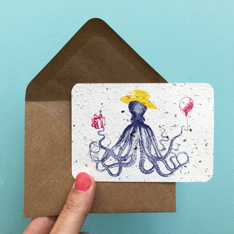 Bee Happy Flower card: Tentacle Terrence notecard (A7) | design & photography by House of Thol